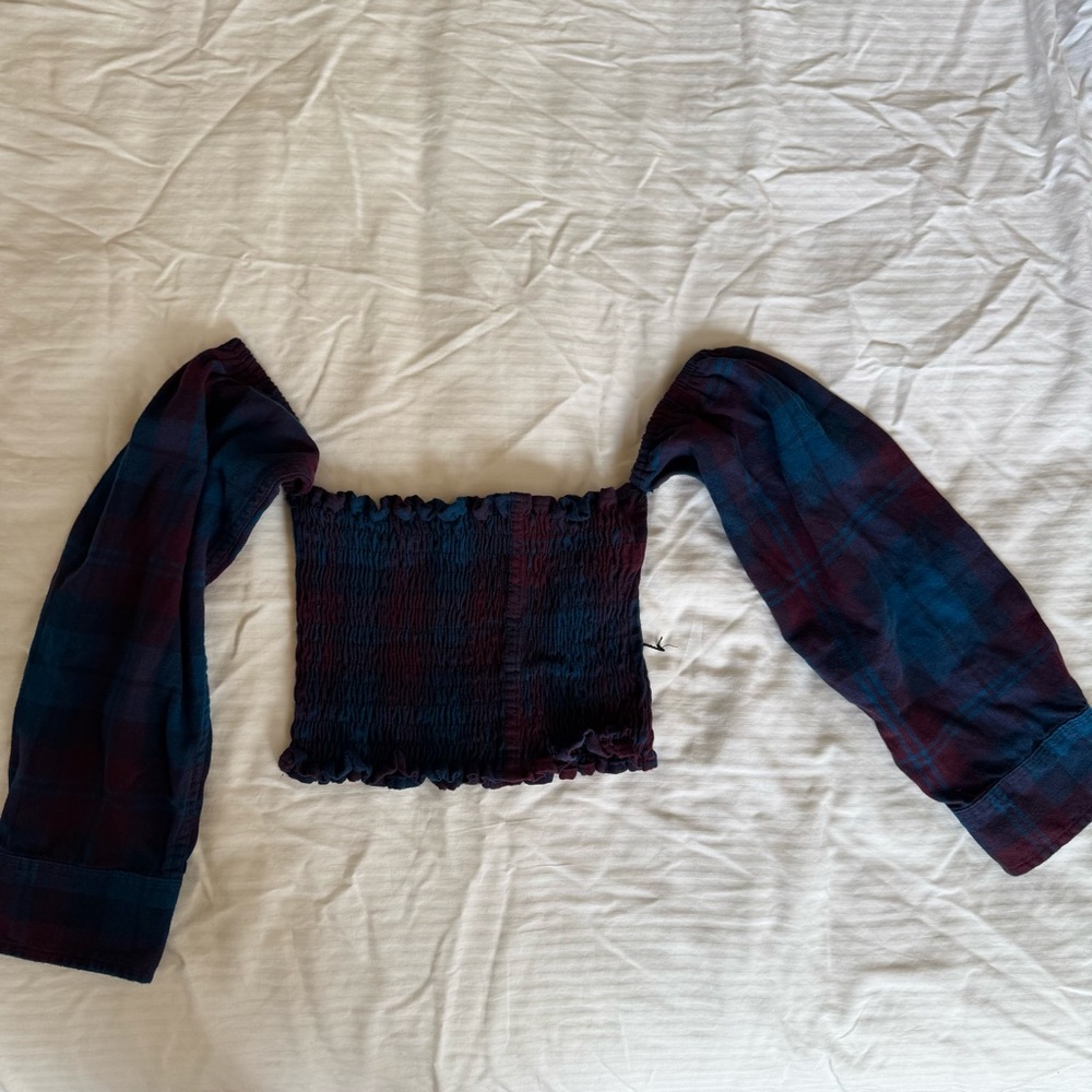Plaid Blouse with Ruched Bodice